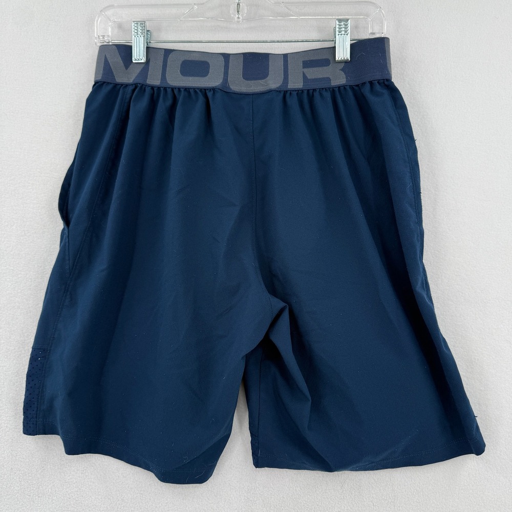 Under Armour HeatGear Fitted Training Shorts Mens M Navy Blue Mesh Athletic - Picture 2 of 7